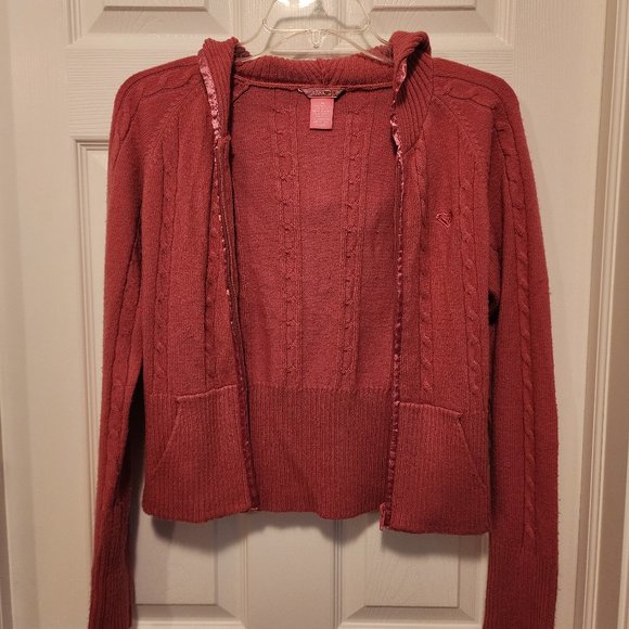 Roxy Sweaters - Roxy Pink Crop Zip Up Hoodie Sweater